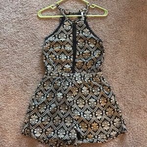 Black and white paisley romper with lace back